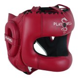 Boxing Ultimate Leather Full Face Bar Head Guard - Maroon