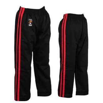Full Contact Trousers - Black W/ 2 Red Stripes Cotton