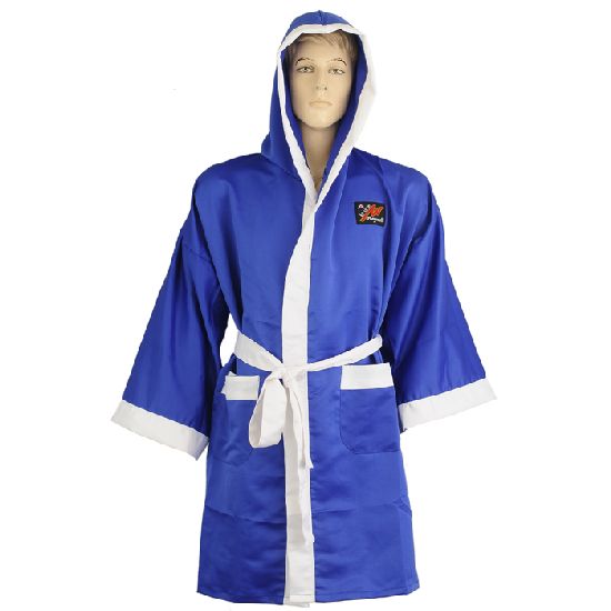 Plain Satin Boxing Gown - Blue - Click Image to Close