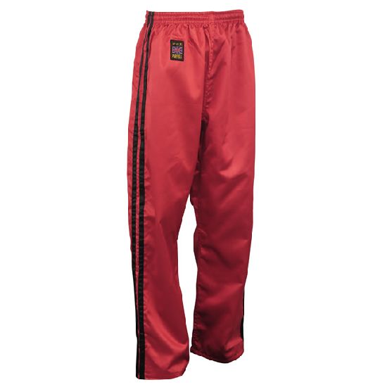 Full Contact Trouser - Red W/ 2 Black Stripes Satin - Click Image to Close