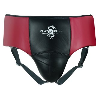Playwell Boxing Leather Groin Guard - Black/Maroon