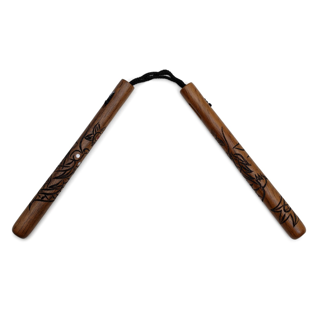Deluxe Red Oak Carved Dragon Nunchucks Cord - Click Image to Close