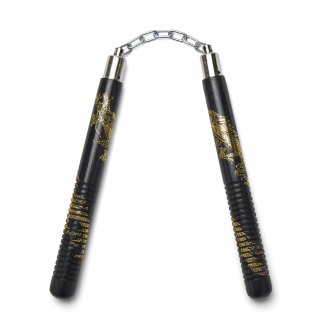 Black Wooden Gold Dragon Nunchucks Chain (SF-95) - 12" - NEW