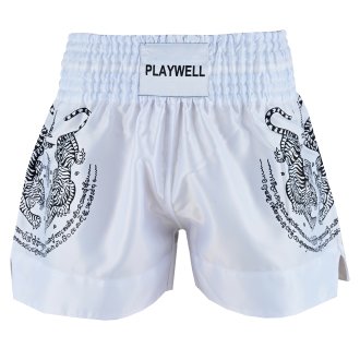 Twin Tiger Satin Muay Thai Competition Fight Shorts - White