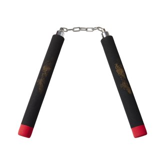 NR-028B: Foam Nunchaku W/ Metal B.B All Black W/ Red Tips