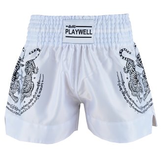 Twin Tiger Satin Muay Thai Competition Fight Shorts - White