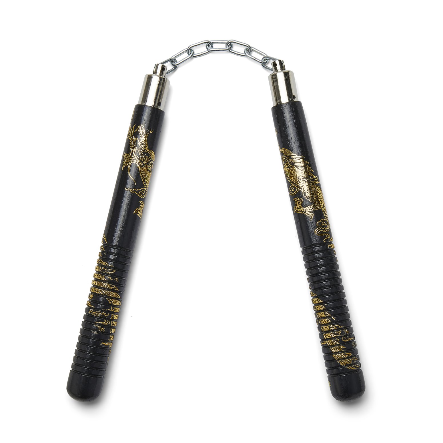 Black Wooden Gold Dragon Nunchucks Chain (SF-95) - 12\" - NEW