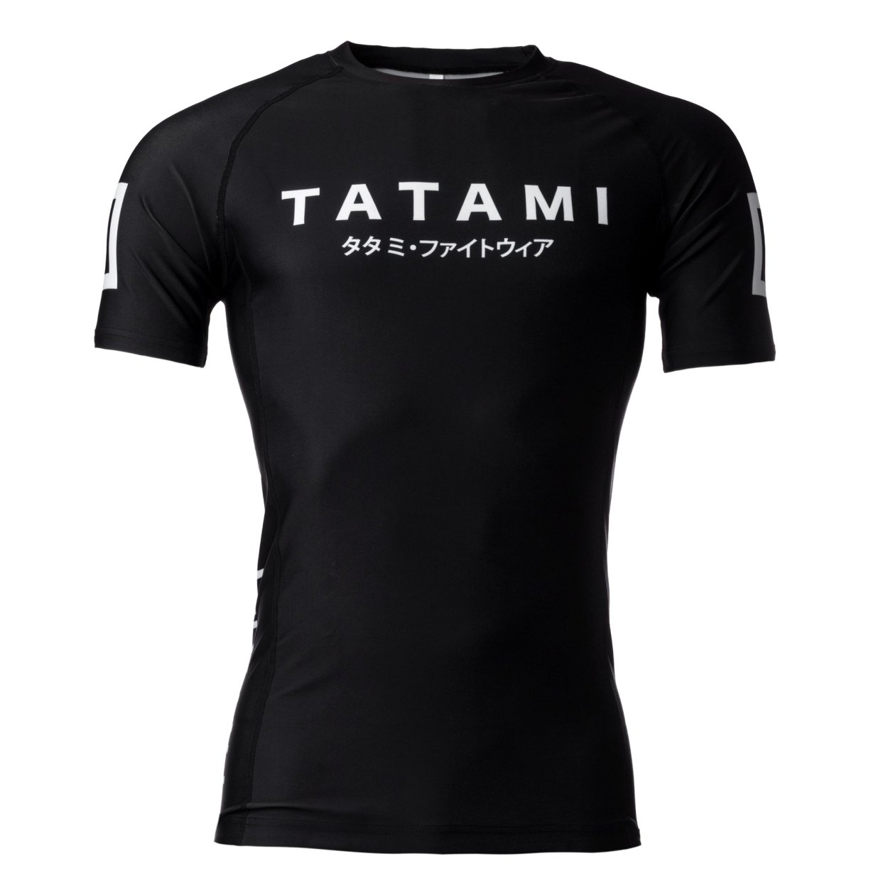 Tatami Adults Katakana Short Sleeve Rash Guard - Black - Click Image to Close