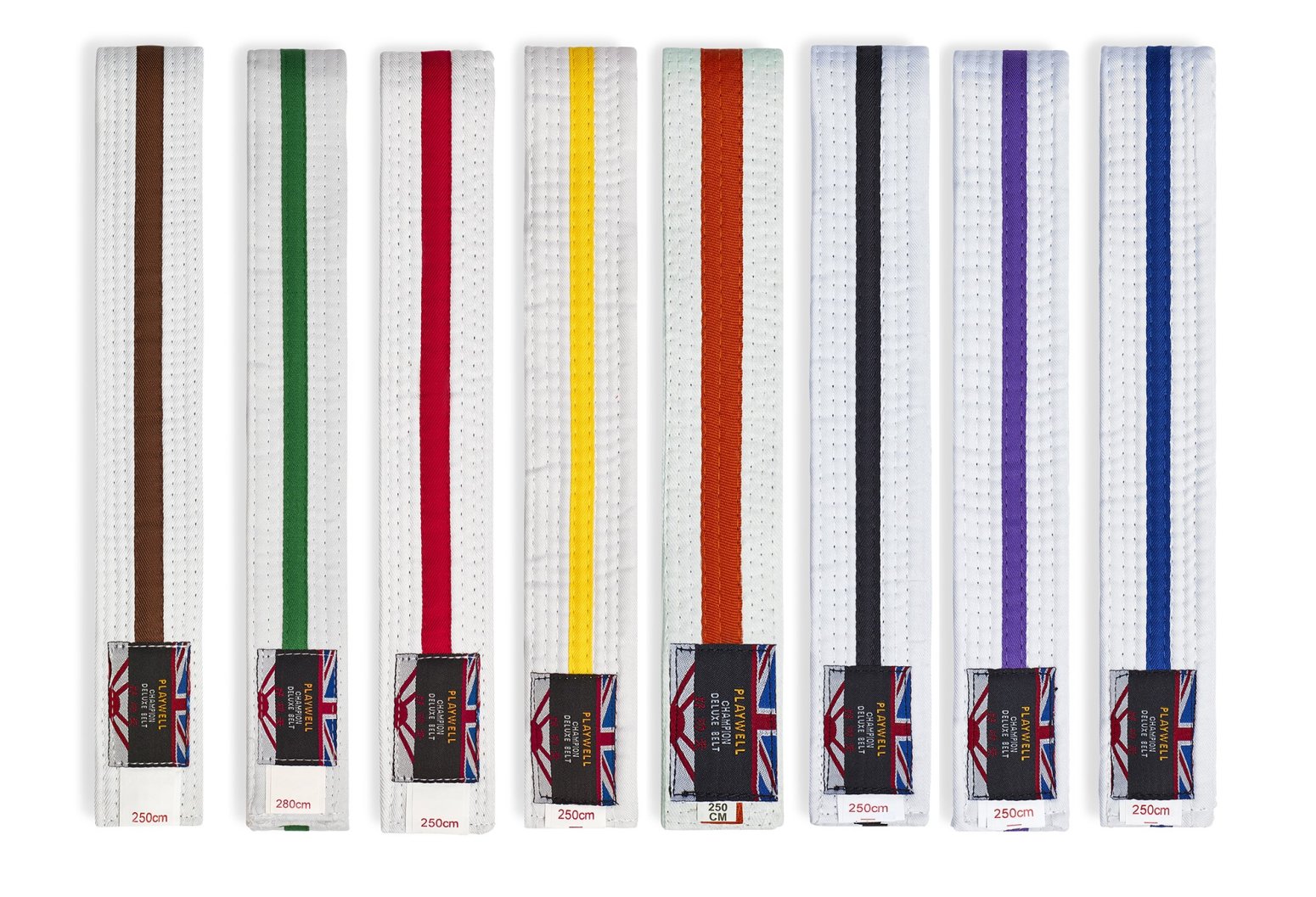 Grade Belt: White with Coloured Stripe - Click Image to Close