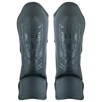 Childrens Muay Thai Twin Tiger Shin Instep Guards - Black