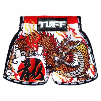 TUFF Retro White Chinese Dragon Muay Thai Shorts