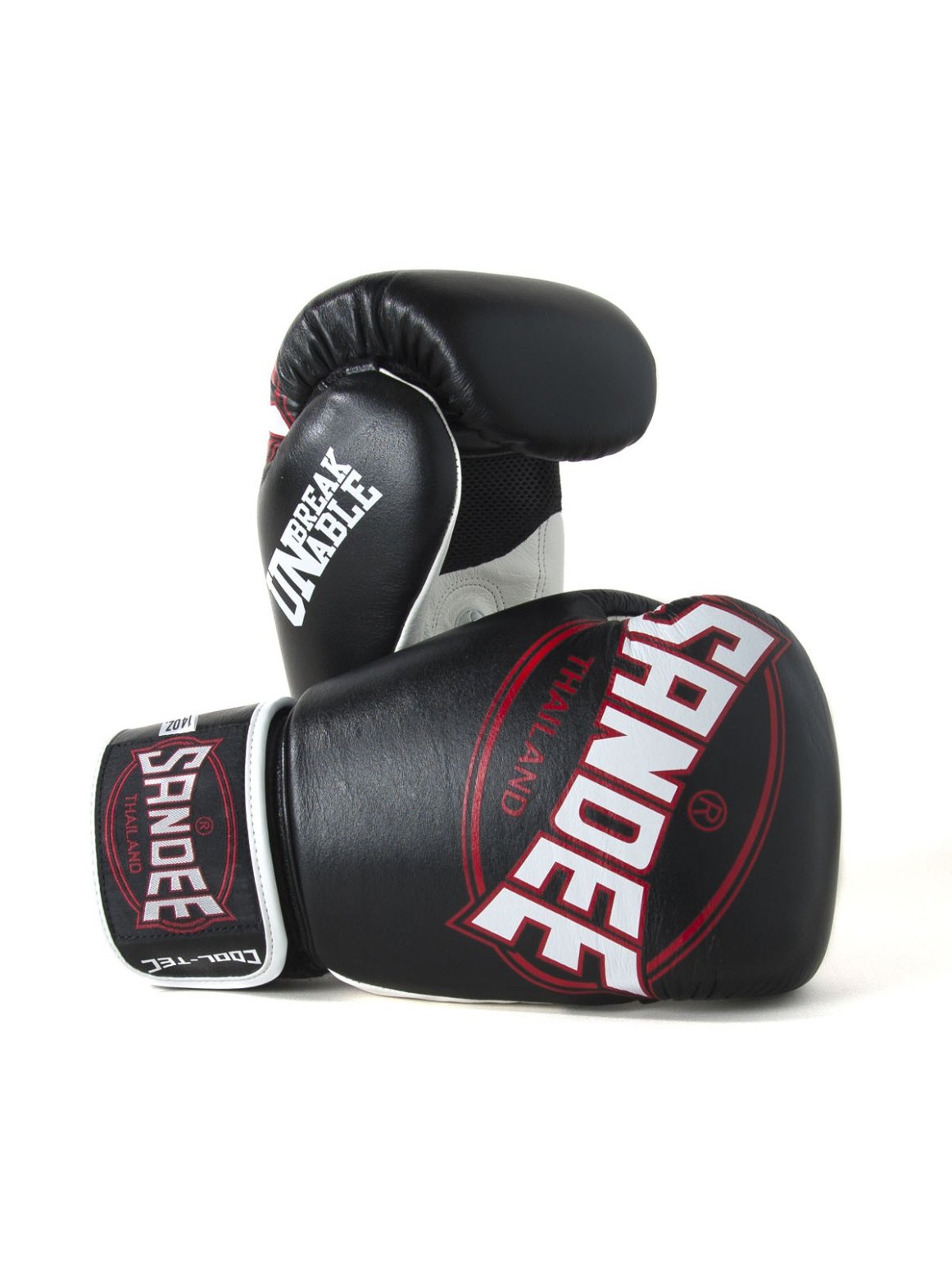 Sandee Black Leather Cool Tech Muay Thai Boxing Gloves - Black - Click Image to Close