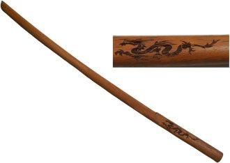 Wooden Bokken With Laser Carved Dragon - FREE Plastic Scabbard