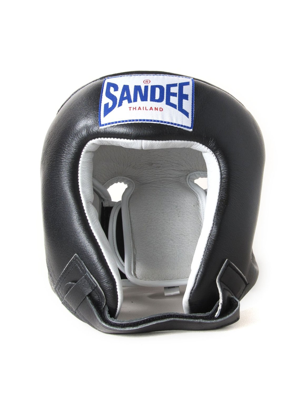 Sandee Open Face Muay Thai Leather Head Guard - Black - Click Image to Close