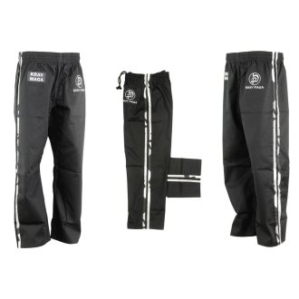Krav Maga Combat Trousers - Black W/ 2 Camo Stripes Cotton