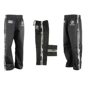 Krav Maga Kids Combat Trousers - Black W/ 2 Camo Stripes Cotton