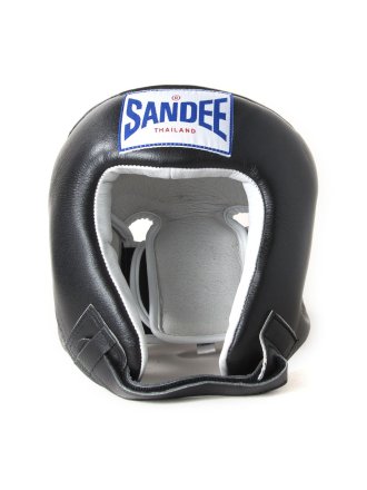 Sandee Open Face Muay Thai Leather Head Guard - Black