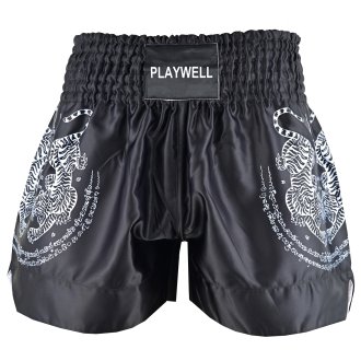 Twin Tiger Satin Muay Thai Competition Fight Shorts - Black