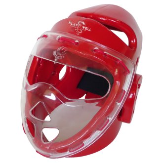 Dipped Foam Headguard with Acrylic Full Face Mask Red
