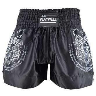Twin Tiger Satin Muay Thai Competition Fight Shorts - Black