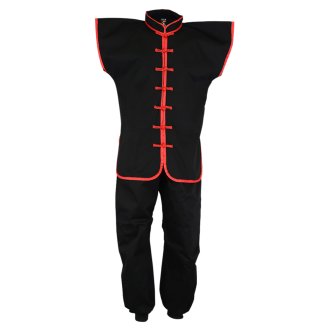 Kung Fu Sleeveless Suit: Black / Red