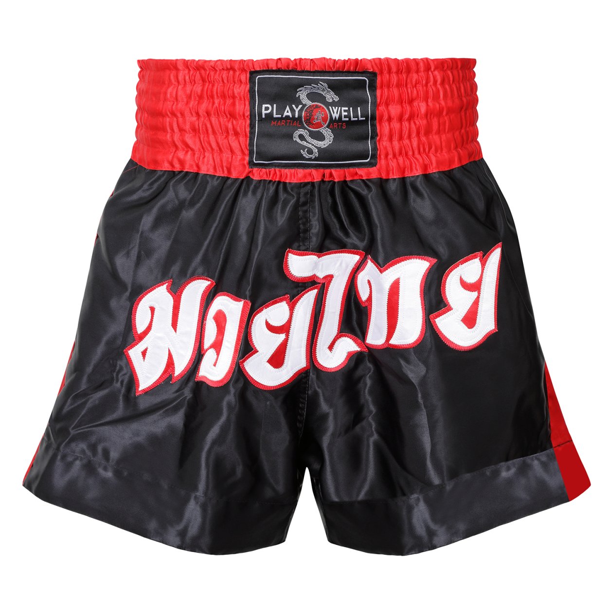 Muay Thai Competition Fight shorts - Black/Red - Click Image to Close
