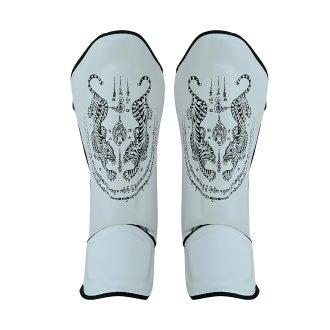 Pro MMA Stand Up Muay Thai Twin Tiger Shin Instep Guards - White
