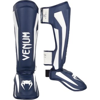 Venum Muay Thai Stand Up Elite Shin Guards - Navy Blue/White