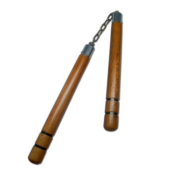 Deluxe Wooden Red Oak W/ 2 Stripes Nunchucks B.B - Click Image to Close