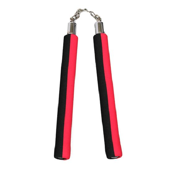 NR-022: Foam Nunchaku with Chain Two Tone. Red / Black - Click Image to Close