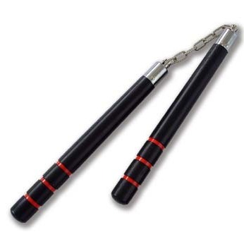 Deluxe Wooden Black Oak 3 Stripes Nunchucks B.B - Click Image to Close