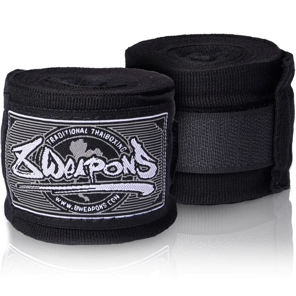 8 Weapons Semi Elastic 5M Hand Wraps - Black - Click Image to Close