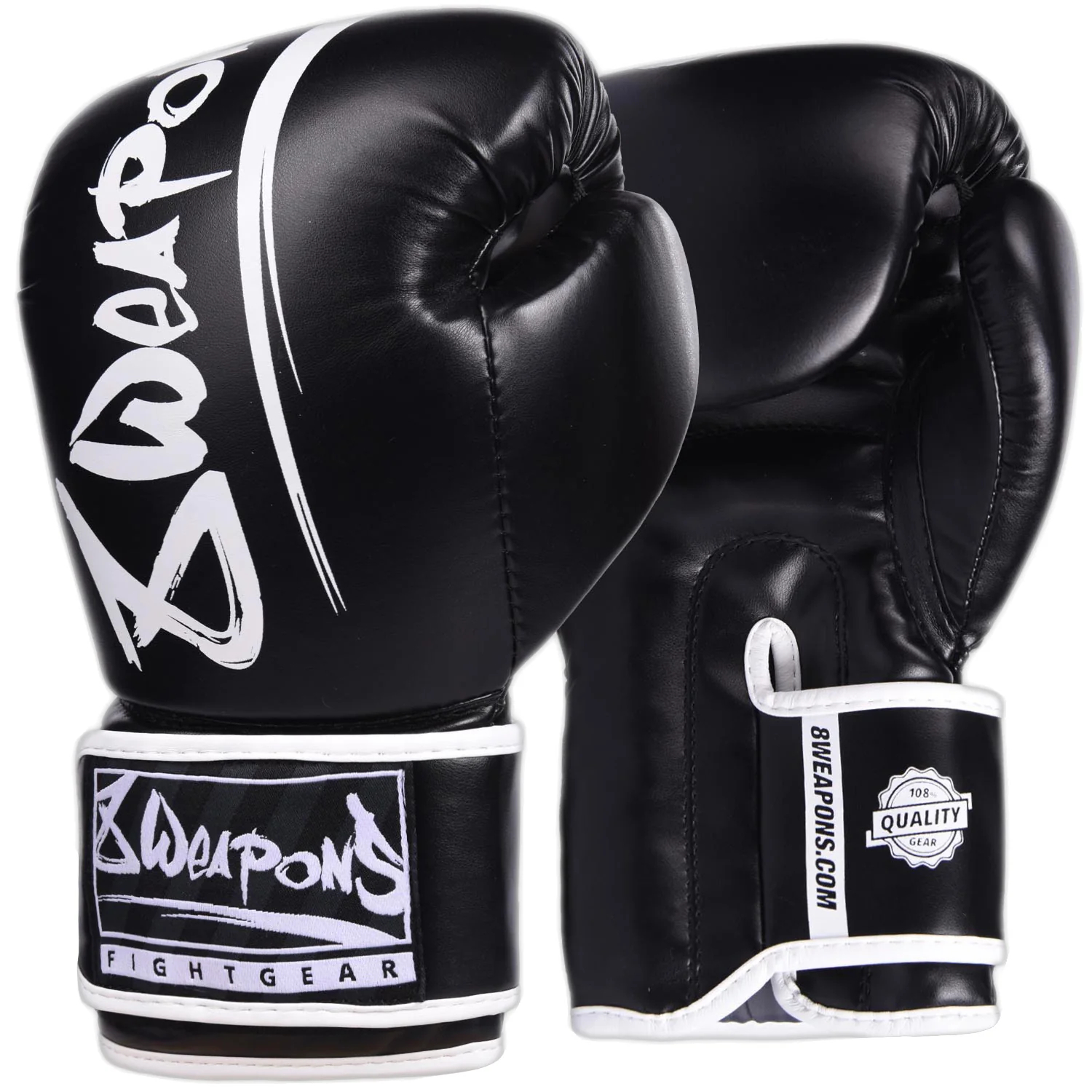 8 Weapons Unlimited Muay Thai Boxing Gloves - Black/White - Click Image to Close