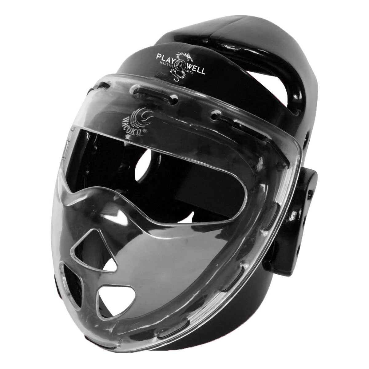 Dipped Foam Headguard with Acrylic Full Face Mask - Black - Click Image to Close