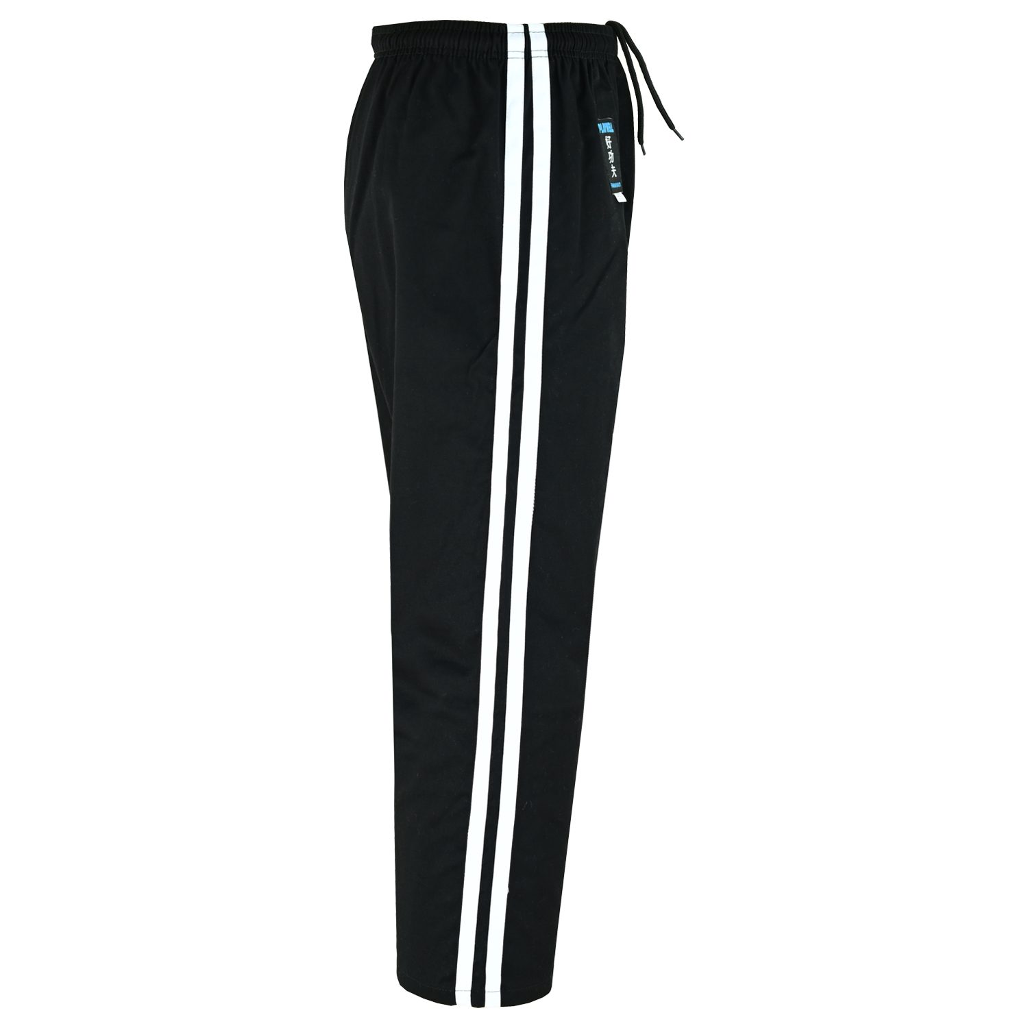 Full Contact Trousers - Black W/ 2 White Stripes Cotton - Click Image to Close