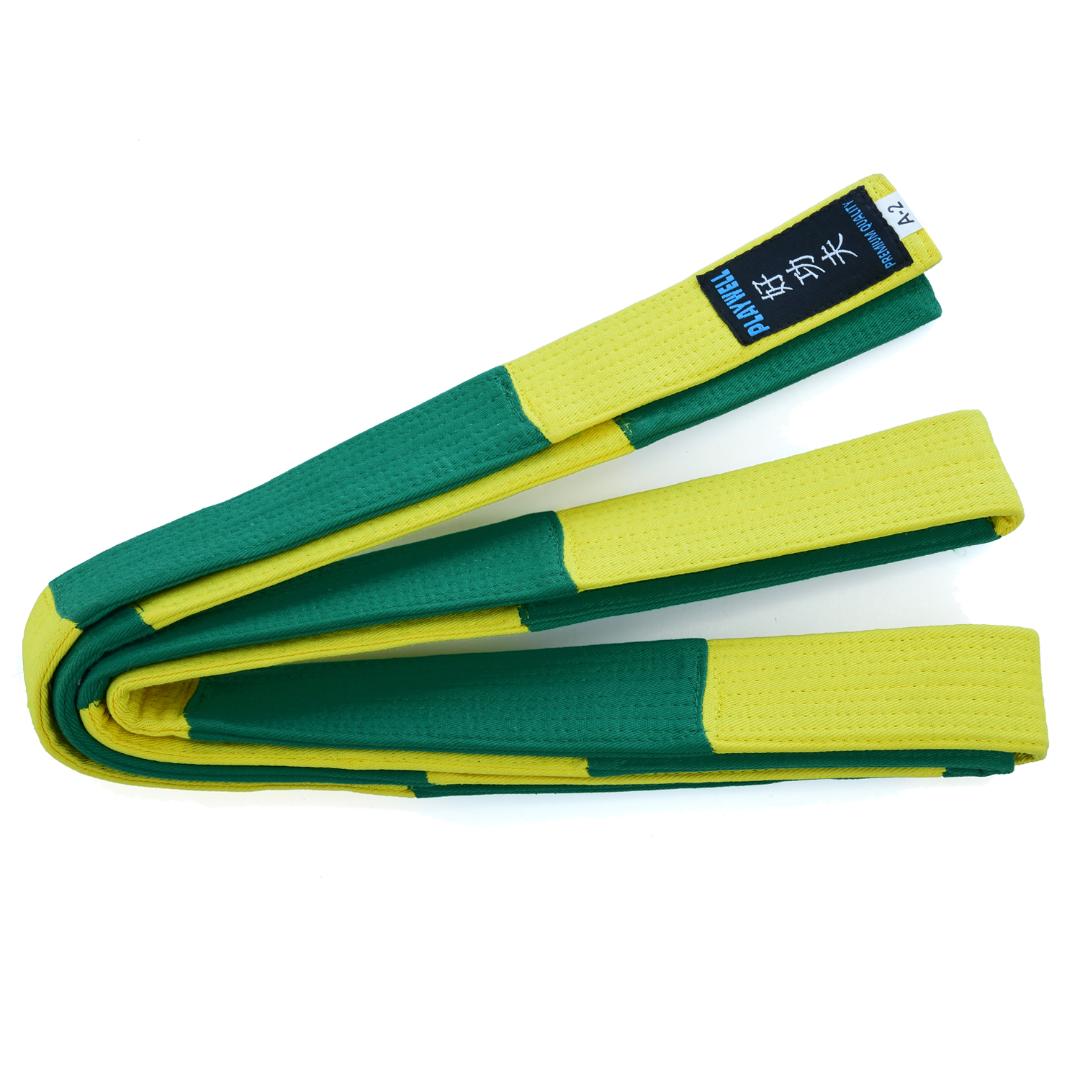 Deluxe Competition BJJ Jiu Jitsu Belts - Green/Yellow - Click Image to Close
