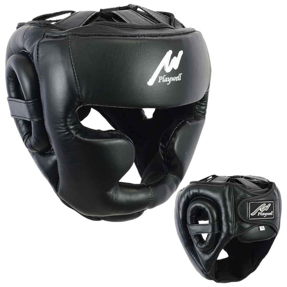 Boxing Leather Full Face Head Guard - Click Image to Close