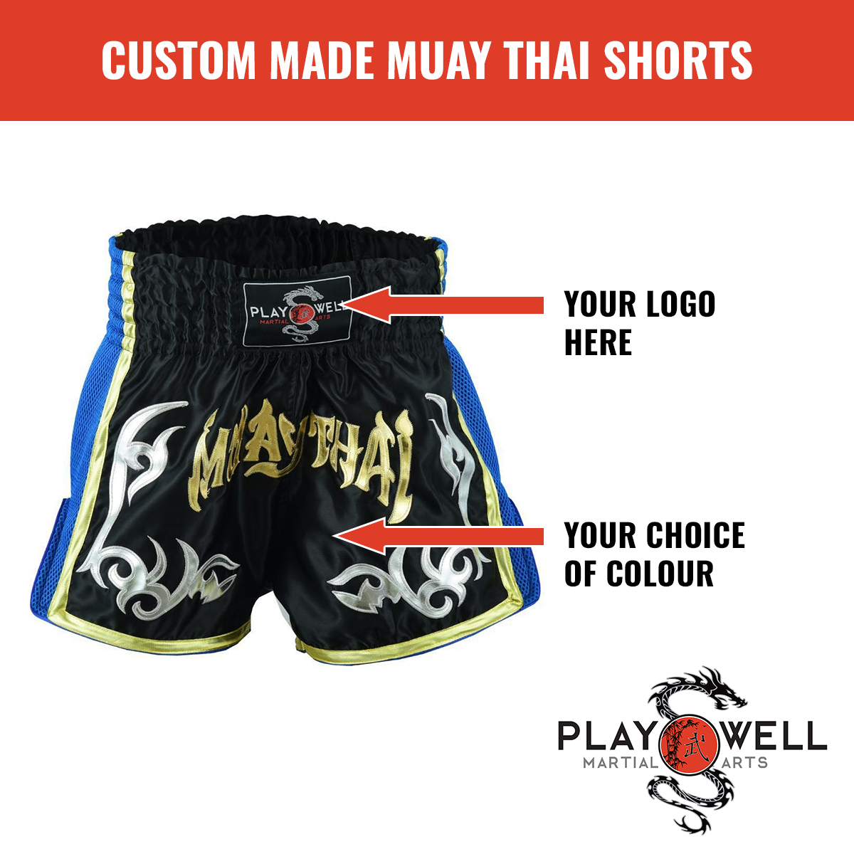 Custom Made Martial Arts Muay Thai Shorts - Your Logo - Click Image to Close