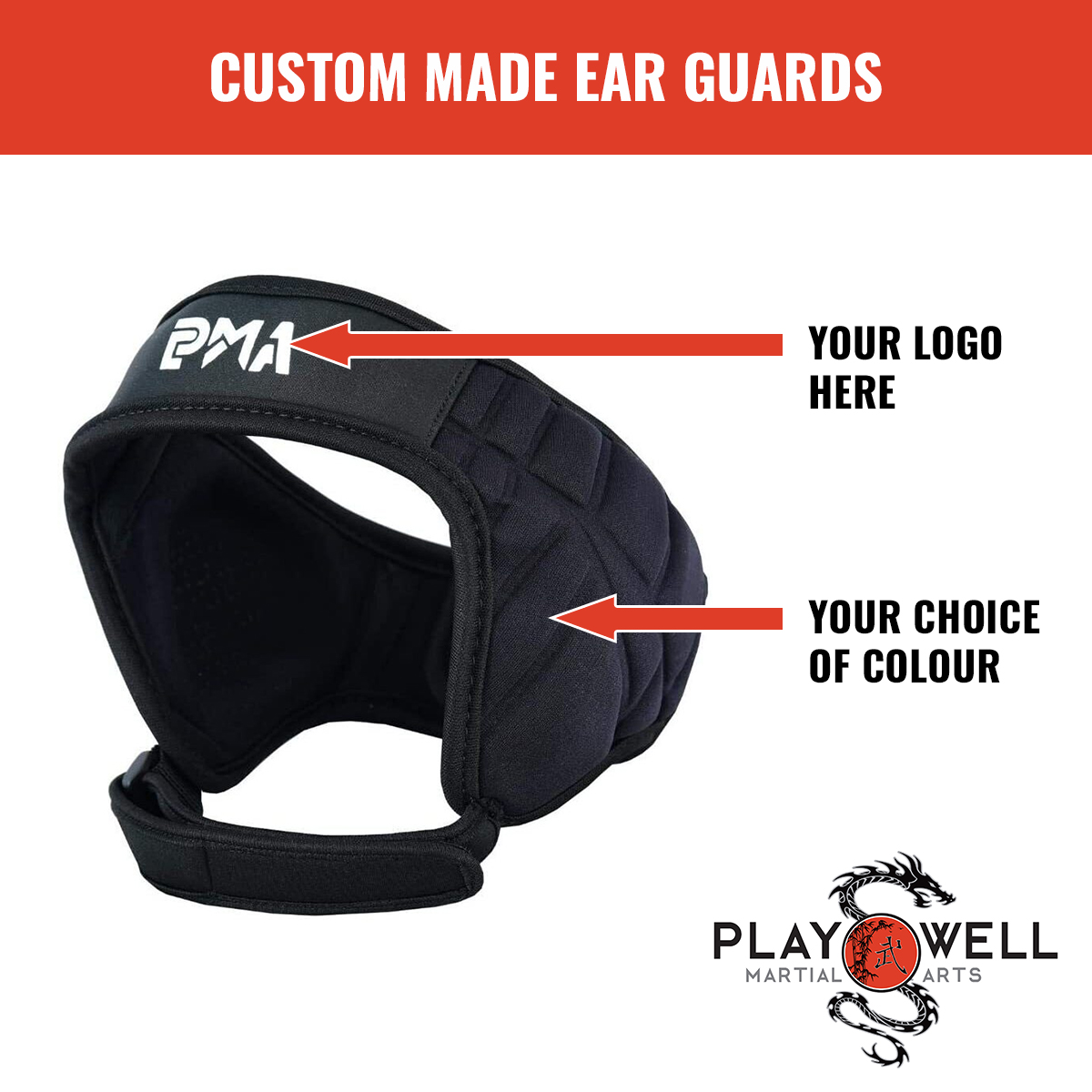 Custom Made Martial Arts BJJ Ear Guards - Your Logo - Click Image to Close