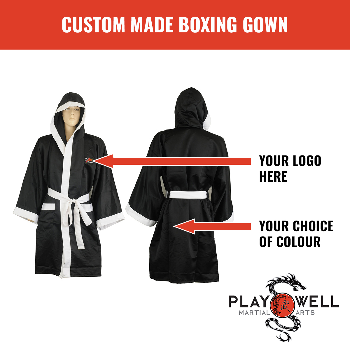 Custom Made Martial Arts Boxing Gown - Your Logo - Click Image to Close