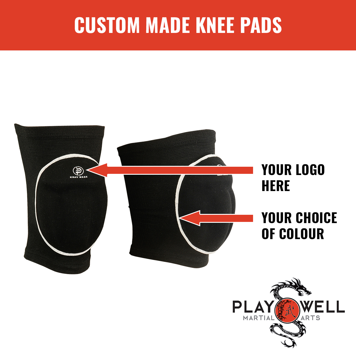 Custom Made Martial Arts Elasticated Knee Pads - Your Logo - Click Image to Close
