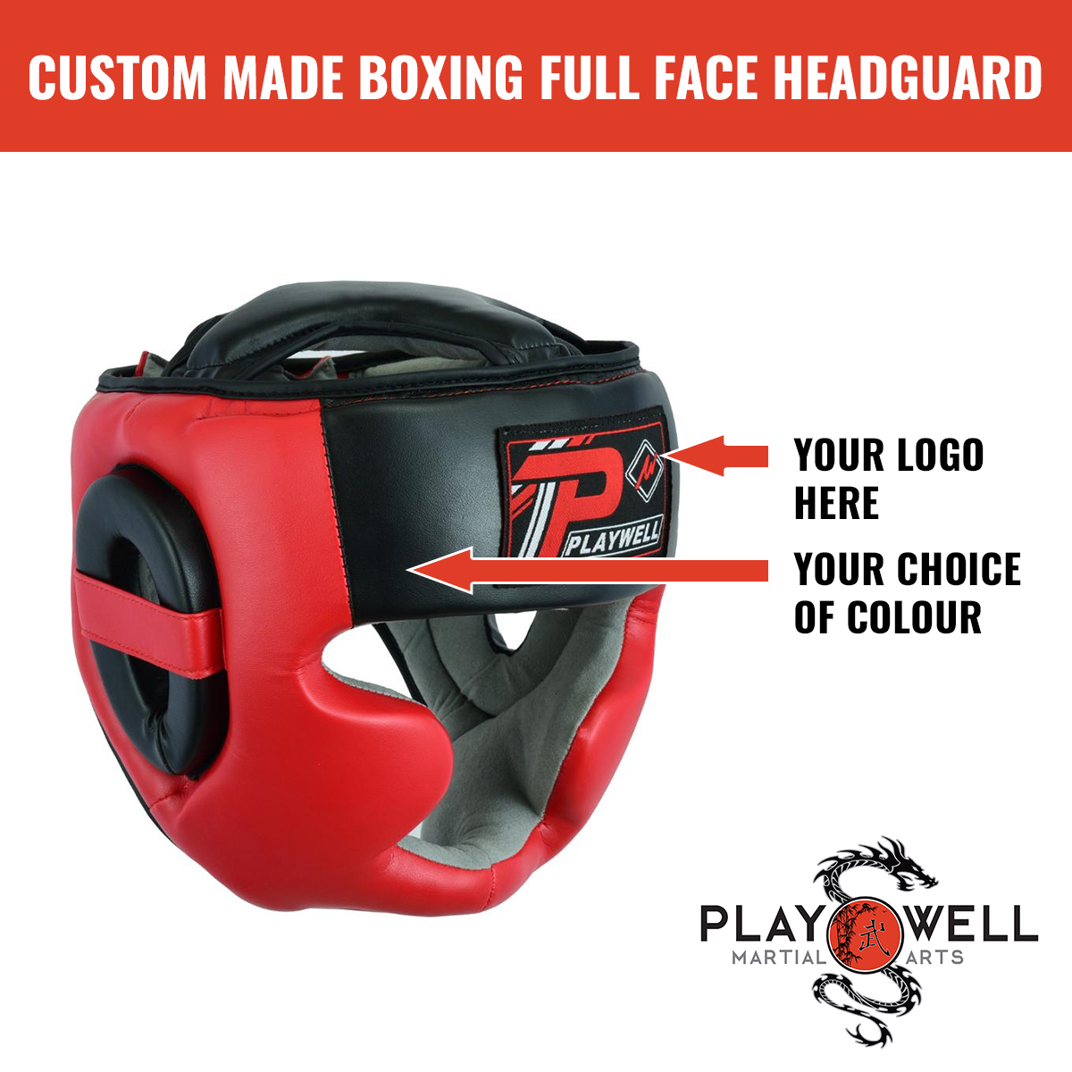 Custom Made Martial Arts Boxing Full Face HeadGuard - Your Logo - Click Image to Close