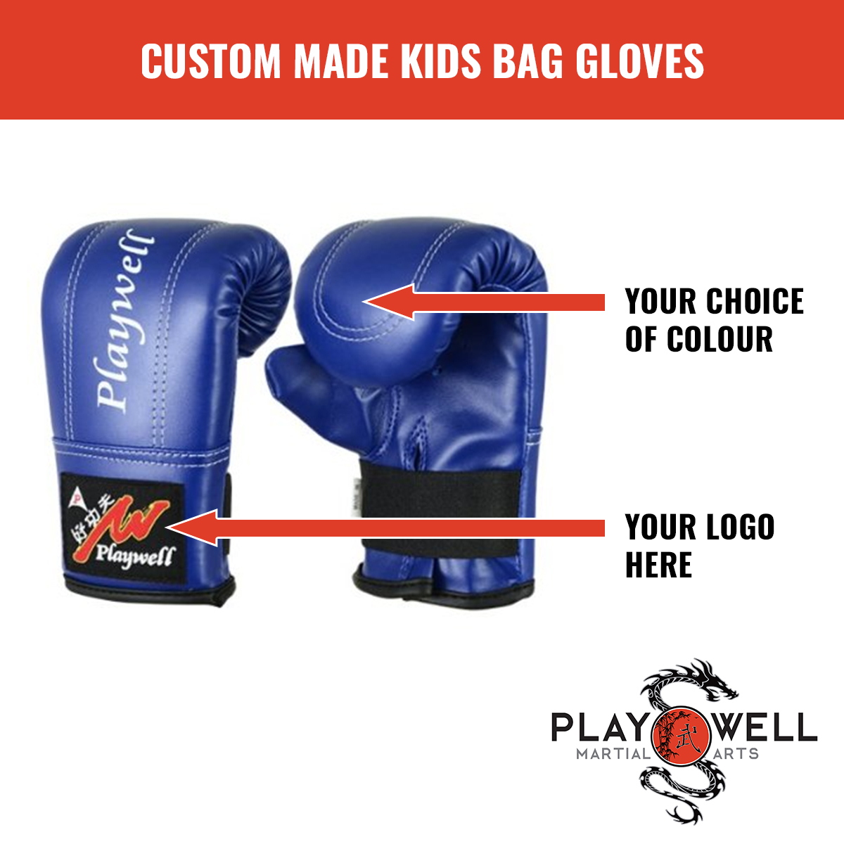 Custom Made Martial Arts Childrens Bag Gloves - Your Logo - Click Image to Close