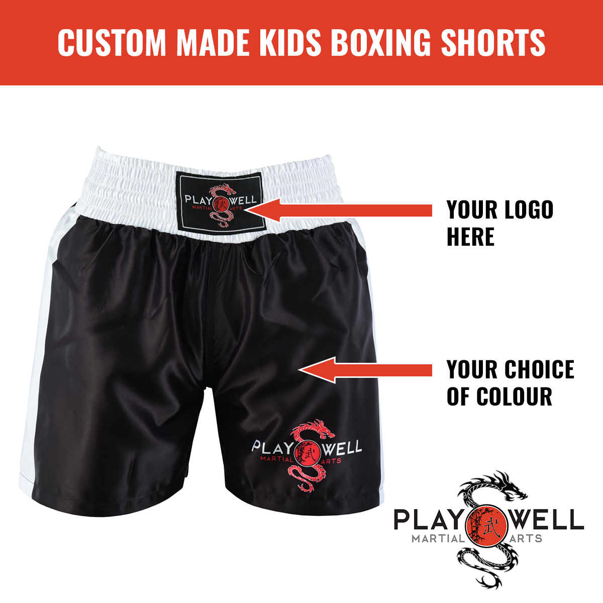 Custom Made Martial Arts Kids Boxing Shorts - Your Logo - Click Image to Close