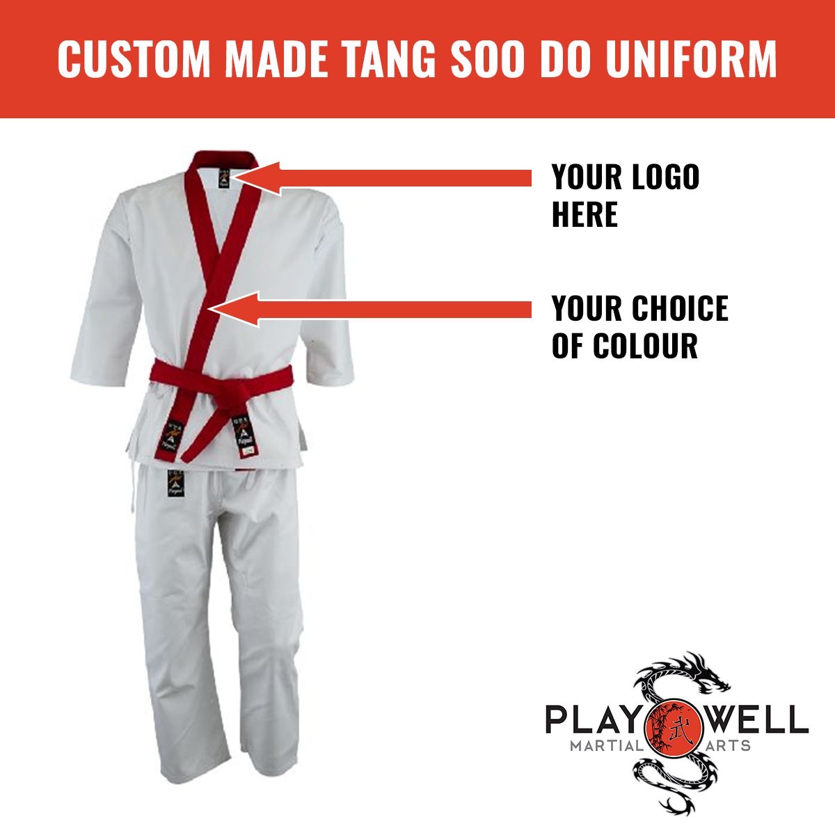 Custom Made Martial Arts Tang Soo do Uniform 9oz - Your Logo - Click Image to Close