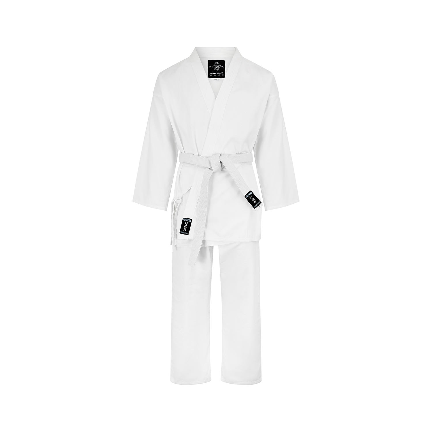 Kids Karate Premium Silver Brand Suit - White 10oz - Click Image to Close