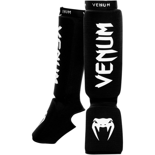 Venum Contact Elasticated Shin Guards - Black/White - Click Image to Close