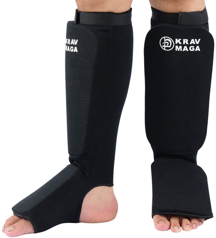 Krav Maga Black Sock Type Elasticated Shin Instep Guards - Click Image to Close