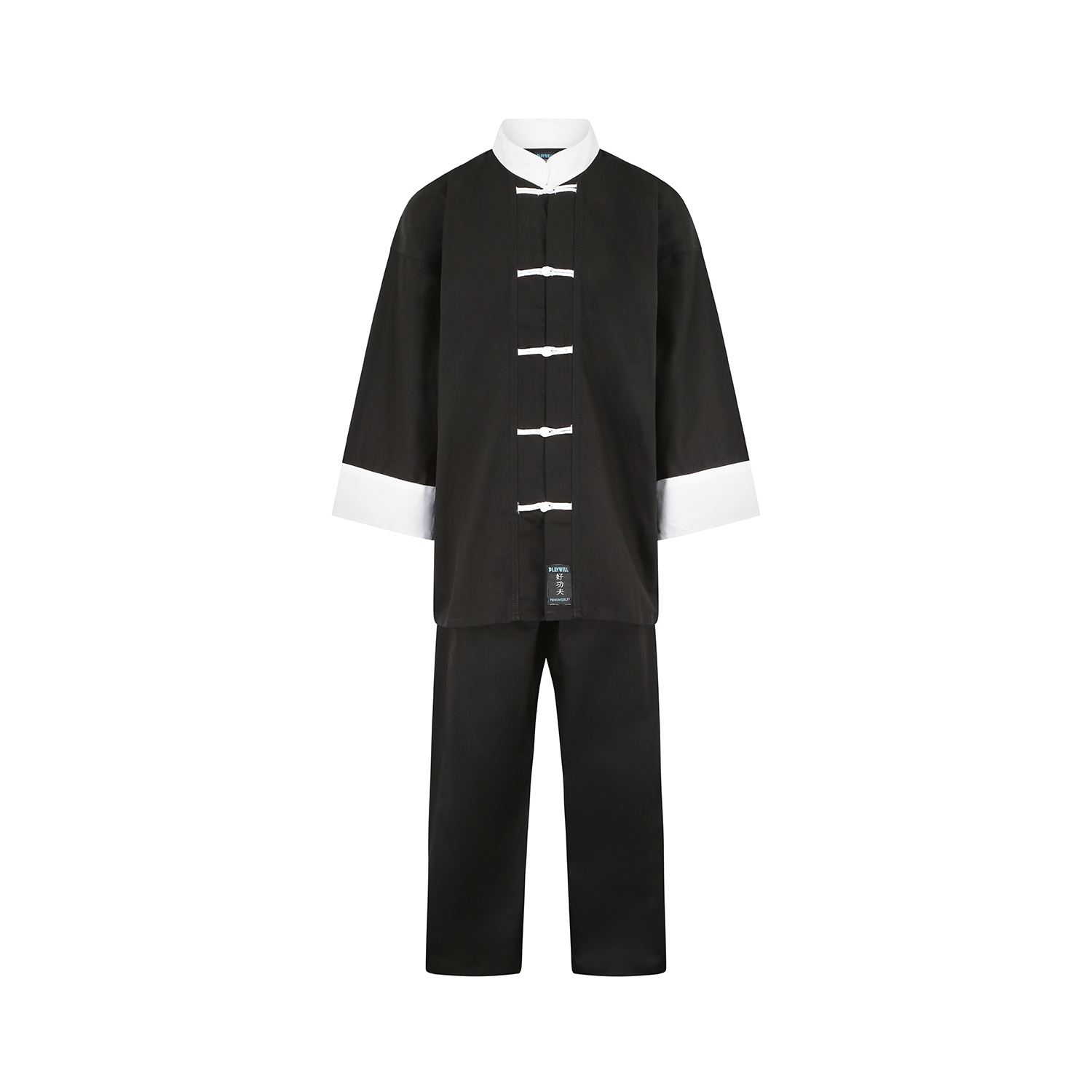Kids Kung Fu Medium Weight 9oz Suit - Black/White - Click Image to Close
