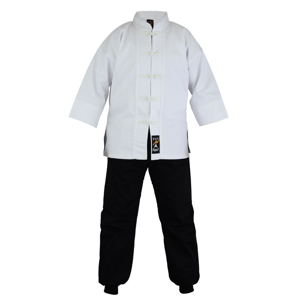 Kung Fu Uniform White Jacket and Black Trouser : Satin - Click Image to Close
